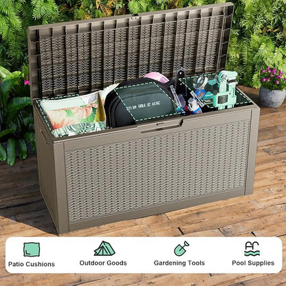 EasyUp 70 Gallon Outdoor Storage Box, Outdoor Deck Boxes for Garden Tools Equipment,Cushions and Patio Storage,Lockable and Resin,Easy to Install(Grey)