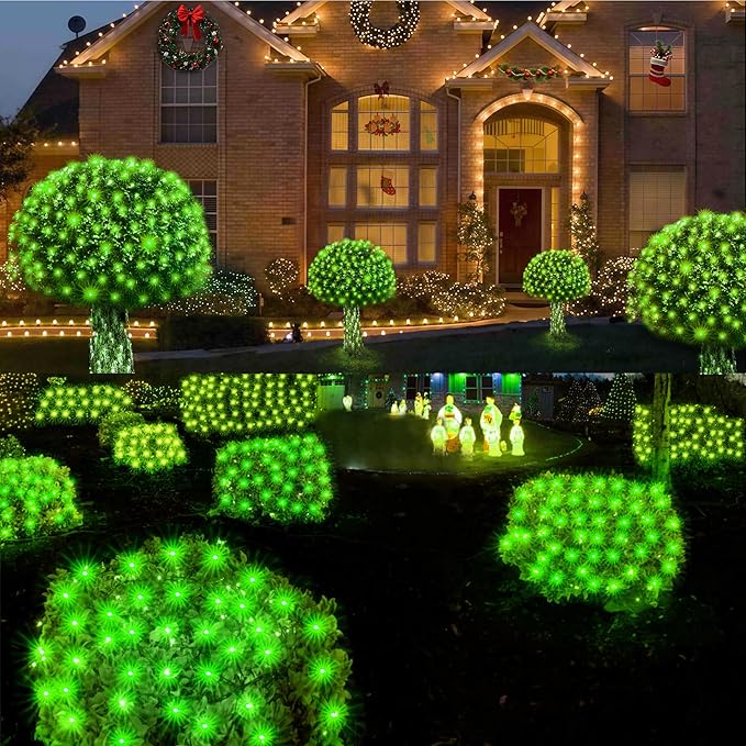 WBao Christmas Net Lights, 360LED 11.5ft x 6.9ft Christmas Lights with 8 Modes, Timer, End to End Connectable, Waterproof Design for Lawn, Bushes, Trees Outdoor Xmas Decorations, Green