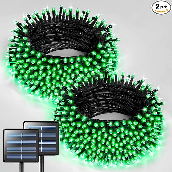 JMEXSUSS 2 Pack Solar String Lights Outdoor Waterproof, Total 400 LED 151FT Solar Christmas Lights Outdoor, 8 Modes Christmas Light for Outside Patio Yard Tree Decorations, Green