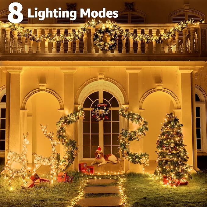 196FT 600 LED Christmas Lights Outdoor Waterproof, Timer & Memory Function, 8 Modes Warm White String Lights Plug in Twinkle Lights for Xmas Tree Holiday Garden Indoor Party Decor