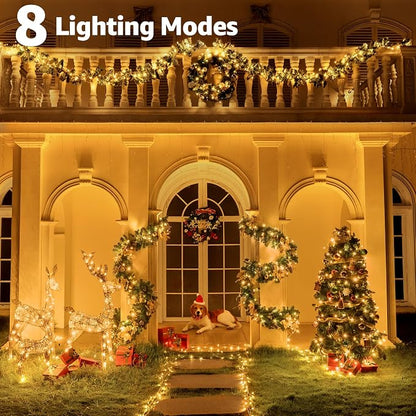 196FT 600 LED Christmas Lights Outdoor Waterproof, Timer & Memory Function, 8 Modes Warm White String Lights Plug in Twinkle Lights for Xmas Tree Holiday Garden Indoor Party Decor