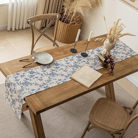 Pastoral Table Runner - 14 x 72 Inch Rectangle - Washable Tabletop with Dust-Proof Wrinkle Resistant for Restaurant, Picnic, Indoor and Outdoor Dining, Floral (Dark Blue)