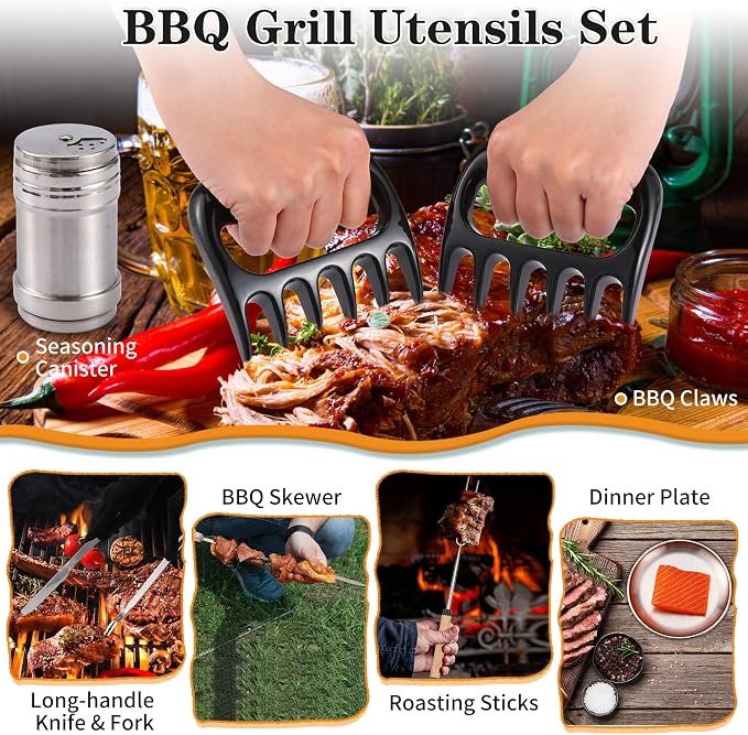 Camping Essentials Cookware Cooking Utensils Set - Portable Camp Kitchen Mess Kit Outdoor Accessories, Stainless Steel & Silicone, Camping Gear Equipment for RV Picnic Grill,Brown Pro | Stainless Steel & Silicone Mess Kit, Durable Outdoor Kitchen Gear ...