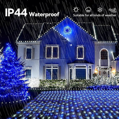 HEYFUNi 192 LED Net Lights Outdoor Mesh Lights,8 Modes Net Light for Bushes Plug in, Waterproof Christmas Net String Light for Bushes Ceiling Wedding Indoor Outdoor(9.8ft x 6.6ft,Blue White)