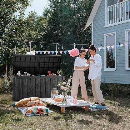 PatioZen 200 Gallon Deck Box,Resin Outdoor Storage Box with Lockable for Patio Furniture, Pool Accessories, Garden Tools Waterproof Outside Storage Box (Black)