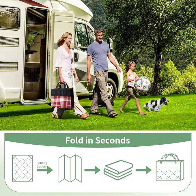 GENIMO Outdoor Rug, Waterproof Plastic Rugs for Patio, 4'x6' Red Plaid | Outside Larger Modern Carpet Mat for Porch Decor, Deck, Balcony, Camping, RV, Backyard, Picnic, Beach, Reversible, Foldable