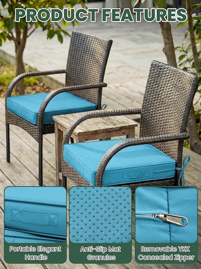 Outdoor Chair Cushion 22 x 22 x 4 Inches Patio Furniture Outdoor Waterproof Seat Cushion, Patio Chair Cushion with Handles and Ties, Square Dining Chair Cushion Set of 2, Lake Blue