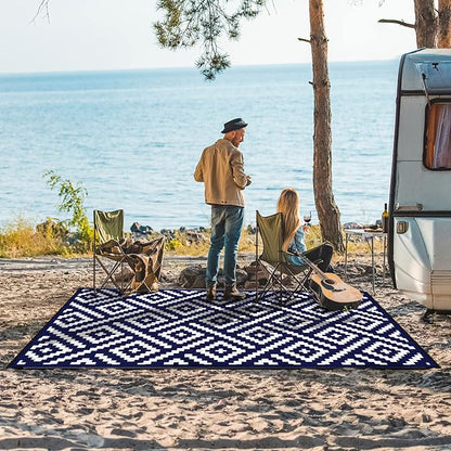 GENIMO Outdoor Rug, Waterproof Plastic Rugs for Patio, 5'x8' Blue White | Outside Larger Modern Carpet Mat for Porch Decor, Deck, Balcony, Camping, RV, Backyard, Picnic, Beach, Reversible, Foldable
