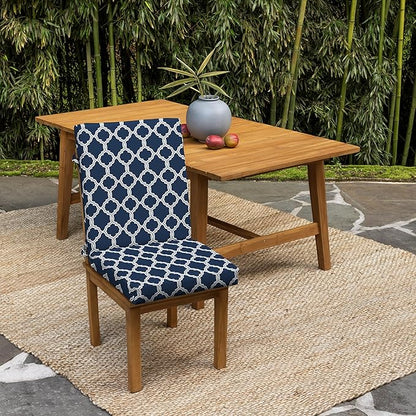 Arden 4-Pack earthFIBER Outdoor Patio Dining Chair Cushion, 20x44, Rain-Proof Seat Pad, Fade-Resistant Outdoor Cushion Sapphire Blue Garden Trellis