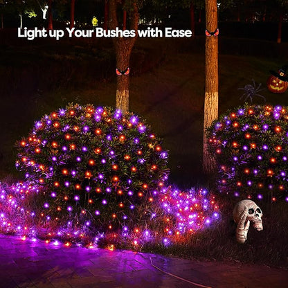 WBao Halloween Lights Outdoor 200LED 8.4ft x 5.2ft Orange Purple Halloween Net Lights with 8 Modes, Timer, Connectable, Waterproof & Dark Green Wire for Lawn, Bushes, Trees, Outdoor Holiday Decor