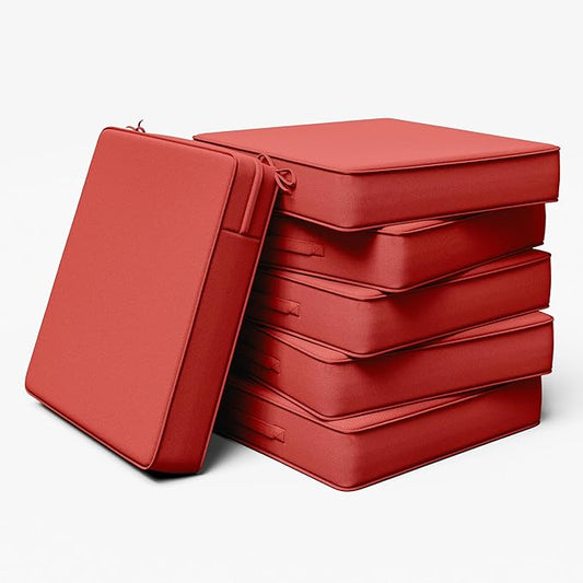 Outdoor Chair Cushion 24 x 24 x 5 Inches Patio Furniture Outdoor Waterproof Seat Cushion, Patio Chair Cushion with Handles and Ties, Square Dining Chair Cushion Set of 6, Red