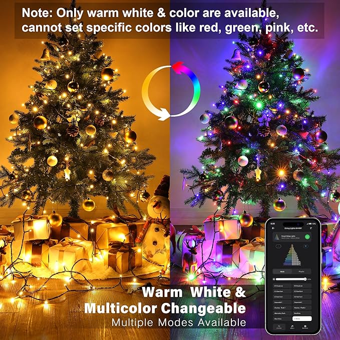 Brizled Smart Christmas Lights, 98.4FT 300 LED Color Changing Christmas Lights with APP/Voice Control, Warm White & Multicolor Fairy String Light Music Sync Xmas Tree Light for Indoor Outdoor Decor