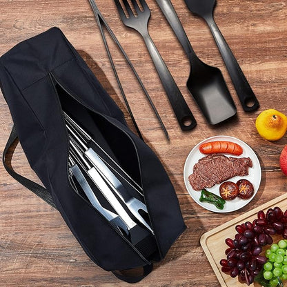 Amylove 2 Pcs Grill Tool Storage Bags BBQ Utensil Grilling Bags Oxford Cloth Barbecue Holder Pouch Foldable Hardware Grilling Accessory Grill Storage Bags for Outdoor Camping Picnic Trip, Black