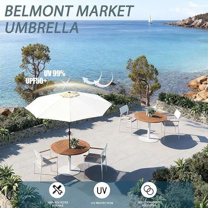 9FT Large Outdoor Patio Umbrella Market Table Umbrella-UV Resistant, Easy Push Button Tilt and Crank, 8 Sturdy Ribs Heavy-Duty Pool Umbrella for Deck,White