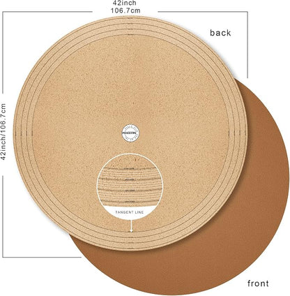 MAIDERN 42 Inch Round Cork & Leather Table Pad Protector, Cuttable Size (36-42 Inch), Trimmable Dining Table Mat, Heat Resistant/Non-Slip Table Cover for Kitchen, Office, or Restauran (Brown)