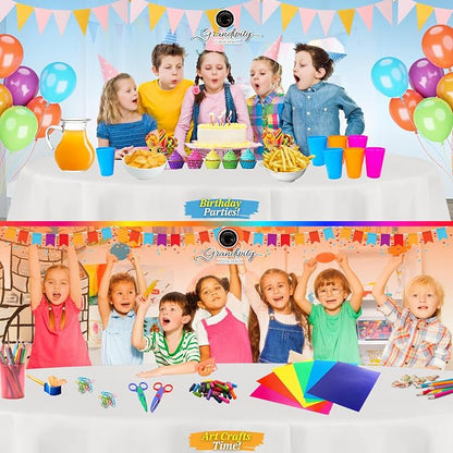 Grandipity Brand Round White Plastic 84" Disposable Tablecloth (12 Pack), Party & Event Decorative Cover