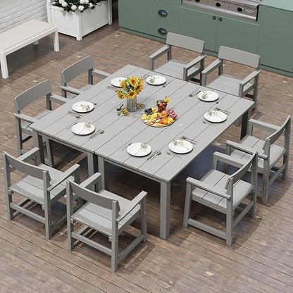 Jocoevol 10-Piece HIPS Patio Dining Set for 8 Person Outdoor Dining Sets with Umbrella Hole Tables and Chairs Furniture Set All Weather Proof for Garden, Backyard, Poolside