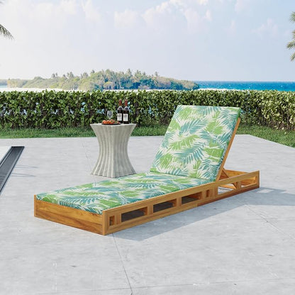 Merax Patio Chaise Lounge with Adjustable Backrest & Cushion, Acacia Wood Recliner Chair with Teak Finish for Backyard Pool Garden