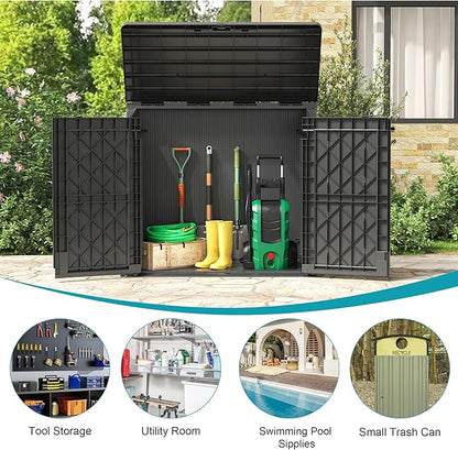 Horizontal Outdoor Storage Shed 36 Cu Ft with Lockable Doors, Portable Outdoor Storage Box -Waterproof Outdoor Storage Cabinet for Backyard