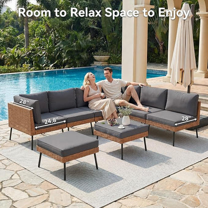 Aoxun 8-Piece Patio Furniture Set, Wicker Outdoor Furniture with Water Resistant Thick Cushions, Patio Conversation Set Outdoor Sectional Sofa with Coffee Table for Backyard Poolside, Black