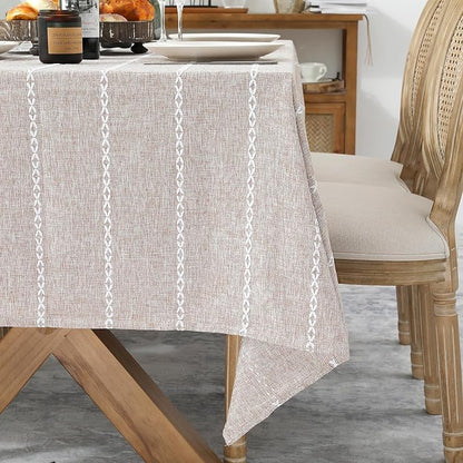 Chassic 60 x 60 inches Farmhouse Style Linen tablecloths, Wrinkle Resistant Washable Dining Room Table Cloths for Square Tables - Light Coffee