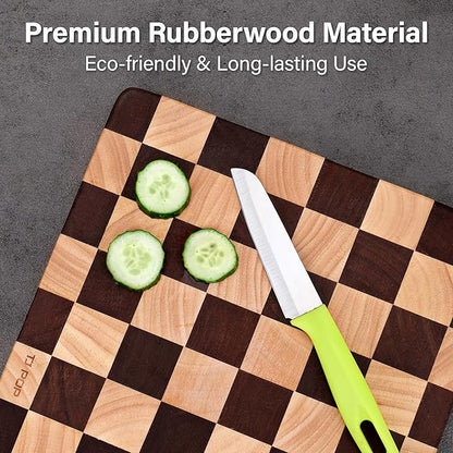 Checkered Cutting Board 15 x 10 in, Wood Checkerboard Cutting Board for Kitchen, Wooden Serving Tray Charcuterie Board for Meat, Fruit, Cheese, Bread
