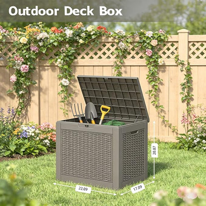 32 Gallon Outdoor Storage Box, Resin Deck Boxes Outdoor Waterproof For Patio Furniture, Garden Tools, Pool Supplies, Lockable And UV Resistant (a Set of 2,Rattan Gray)