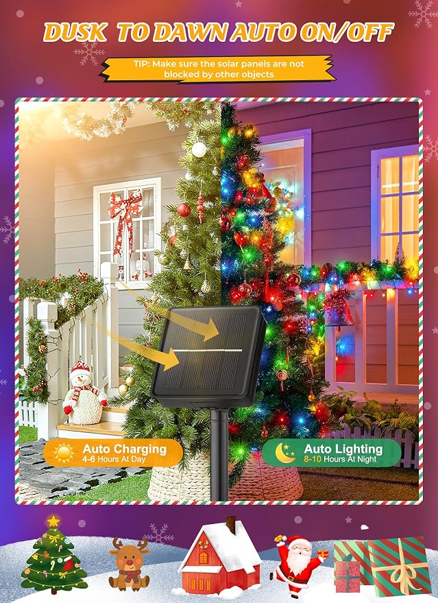 Brightown Solar Christmas Lights, 4 Pack Total 184FT 480 LED, Multicolor | Solar String Lights Outdoor Waterproof Green Wire with 8 Modes, Solar Fairy Light for Garden Yard Patio Party Decors