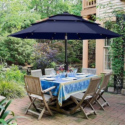 ABCCANOPY 10FT Solar Led Patio Umbrella 3-Tiers(Navy Blue)