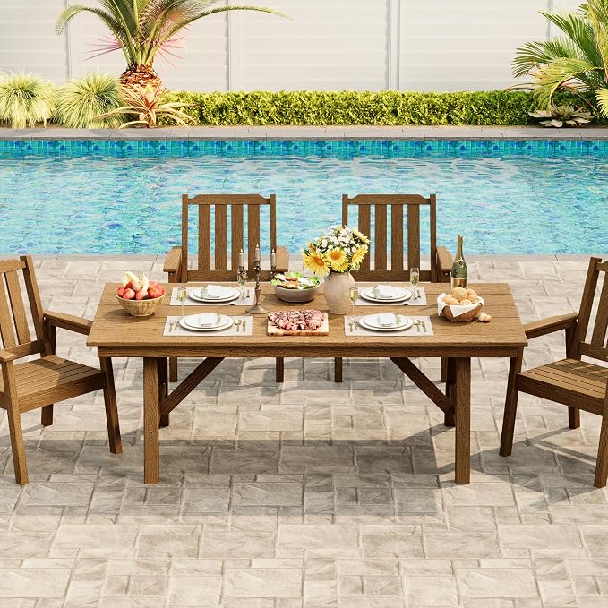 Garvee Outdoor Patio Dining Chairs Set of 2, HDPE Garden Dining Chairs | Sturdy Frame, Waterproof, All-Weather for Backyard, Poolside, Porch, Deck, Natural