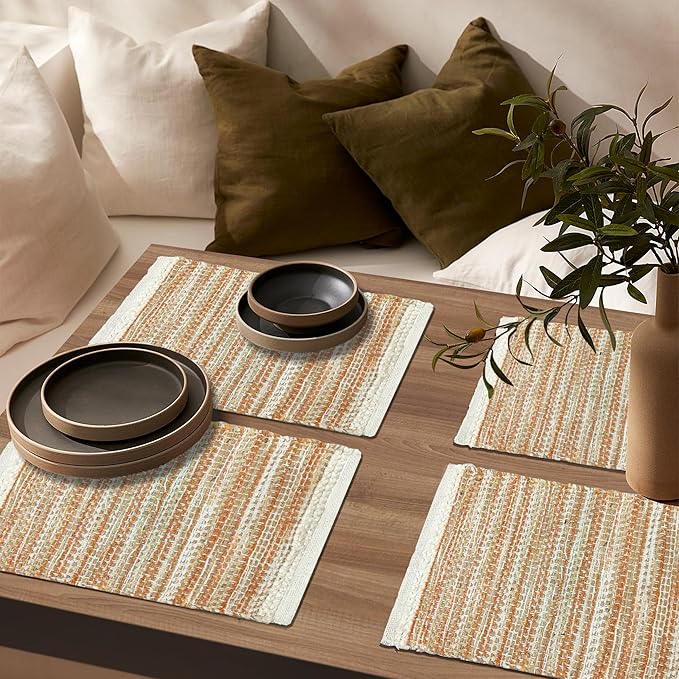 Hausattire Woven Table Placemats Set of 4 - Rust, Jute Boho Outdoor Table Mats for Kitchen Dining Decoration | Easy Clean Heat Resistant Farmhouse Dinner Spring Easter Placemat - 13x19 Inch