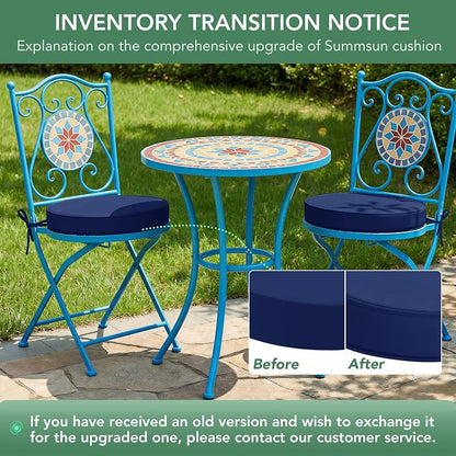 Summsun Outdoor Bistro Chair Cushions Set of 4, 15" D x 3" H Round Chair Cushions Waterproof and Fade Resistant Chair Cushion Pads with Non-Slip Ties and Removable Covers for Garden, Navy Blue