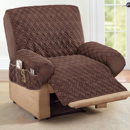 Collections Etc Diamond-Shape Quilted Stretch Recliner Cover with Storage Pockets and Elastic Straps - Furniture Protector, Chocolate, Recliner | Chocolate, Recliner, polyester, Storage Pocket