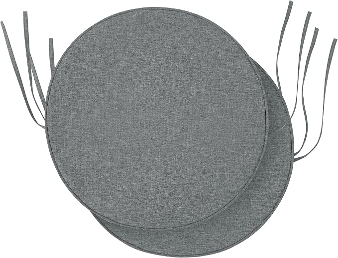 Outdoor Round Chair Cushions 15 Inch, Set of 4, Light Grey | Fade-Resistant, Water-Resistant, Bistro Chair Seat Pads for Porch Garden Balcony Patio Furniture Stools, Non-Slip Bottom