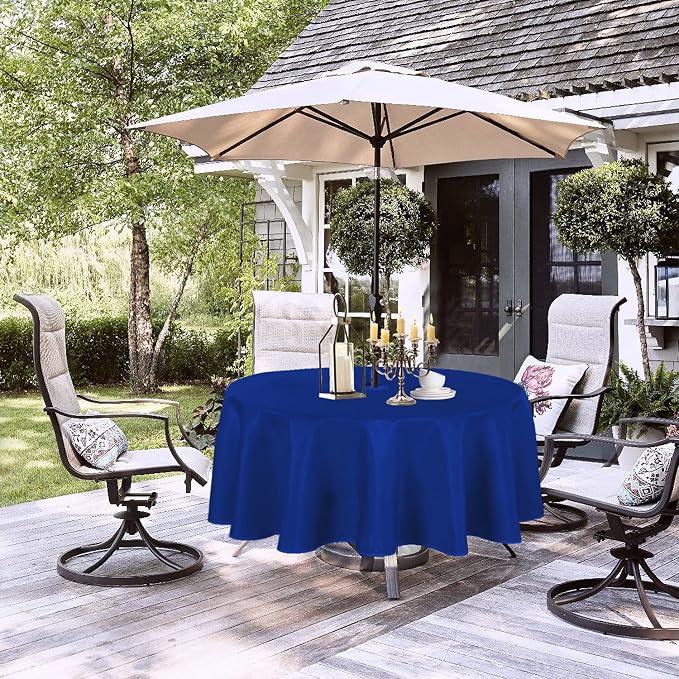 LUSHVIDA Round Outdoor Tablecloth with Umbrella Hole 70 Inch Blue | Washable Waterproof Zipper Table Cloth Cover Spill Proof Wrinkle Free for Patio Spring Summer Picnic BBQS
