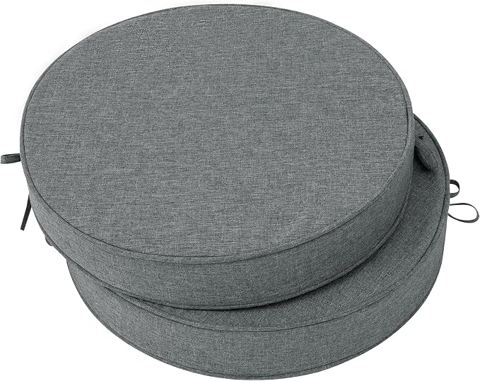 Outdoor Round Chair Cushions 18 Inch, Set of 2, Dark Grey | Fade-Resistant, Water-Resistant, Bistro Chair Seat Pads for Porch Garden Balcony Patio Furniture Stools, Non-Slip Bottom