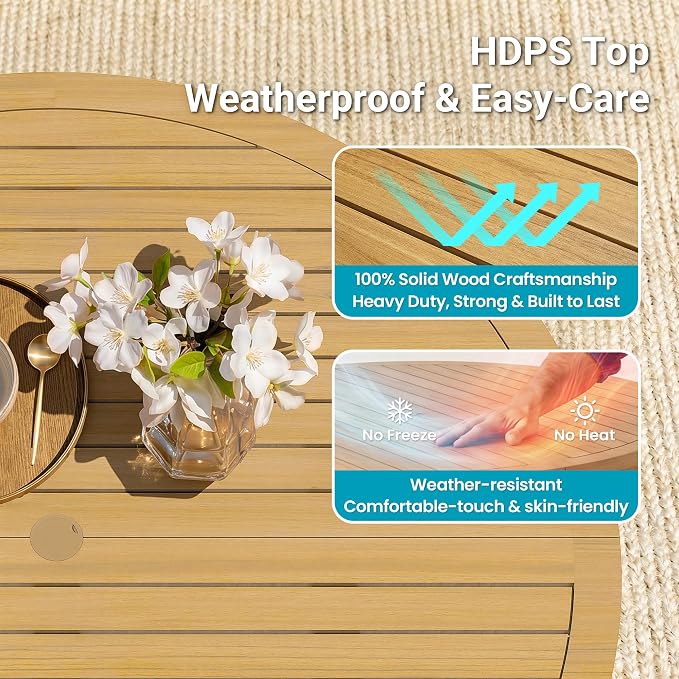 FansaFurn 5 Pieces Acacia Outdoor Patio Table and Chairs Set for All-Weather, Outside Furniture with Table Umbrella Hole and Removable Cushion for 4, Backyard Furniture Set for Patio, Garden, Beige