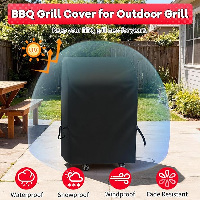 i COVER Grill Cover 30in, BBQ Grill Cover for Outdoor Grill, Waterproof BBQ Covers for Two Burner Small Vertical Smoker, Small Barbecue Cover for Grills with Collapsed Side Tables