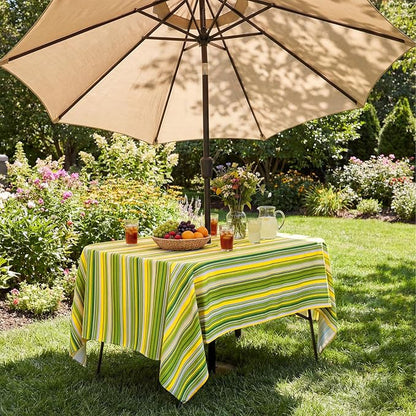 SquarePie Outdoor Tablecloth Rectangle with Umbrella Hole and Zipper Waterproof Stain Resistant Table Linen Cloth for Patio Picnic Camping BBQS Garden Party, 52x70 Green Stripe
