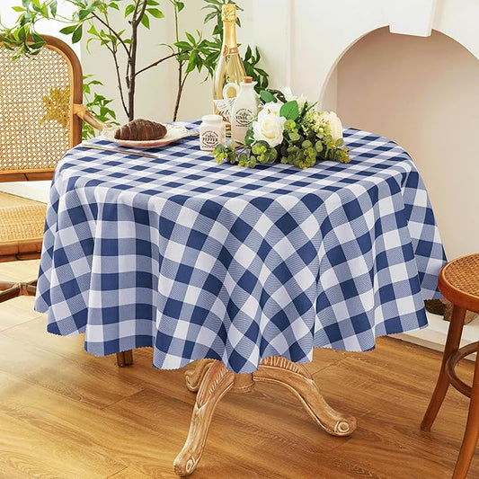 Waterproof Plaid Tablecloth Fabric - Round 58 Inch Classic Gingham Checker Table Cloth for Indoor/Outdoor Use - Buffalo Table Cover for Picnics, BBQs, and Parties