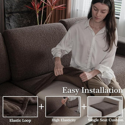 OHSIO Couch Cushion Covers for Sectional Sofa, Stretch Soft Sofa Slipcovers Washable Wear-Resistant Universal Furniture Protector for Living Room(1 Piece Back Couch Cover, Brown)