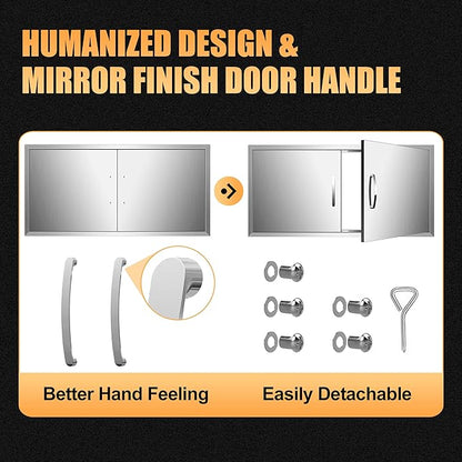 Outdoor Kitchen Doors 42W x 21H Inch, Double BBQ Access Doors 304 Stainless Steel for Outdoor Kitchen Cabinet Grill Station or BBQ Island