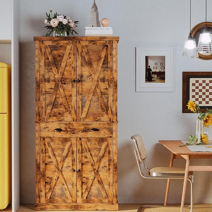 IRONCK Storage Cabinet with Drawers and Doors for Living Room and Entryway | with Barn Doors, Drawer, 4 Adjustable Shelves, Freestanding Cupboard