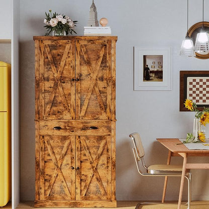 IRONCK Storage Cabinet with Drawers and Doors for Living Room and Entryway | with Barn Doors, Drawer, 4 Adjustable Shelves, Freestanding Cupboard