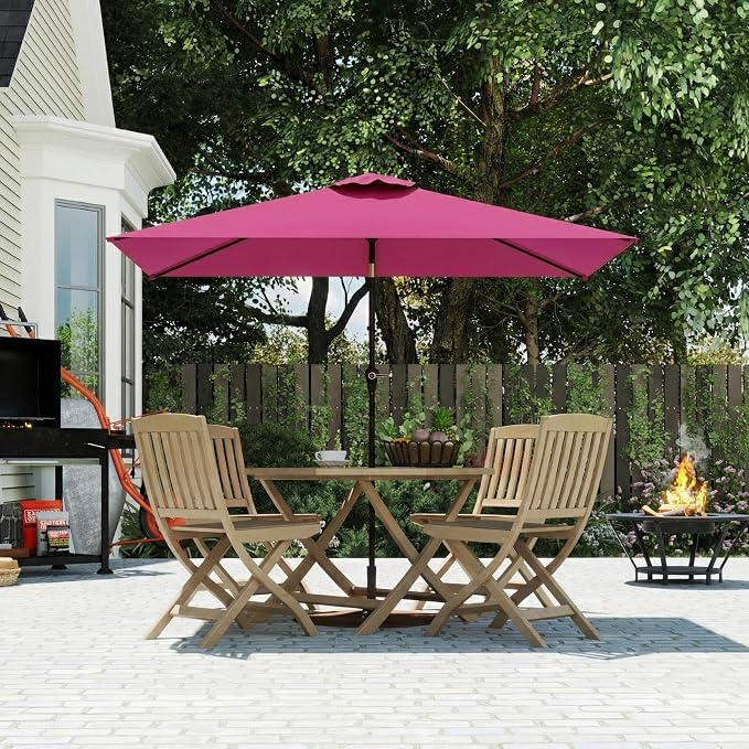 6.5' x 10' Rectangular Patio Umbrella Large Outdoor Market Umbrella w/UV Protection, Push Button Tilt and Crank Lift, Rectangle Table Umbrella for Garden, Deck, Pool, Patio, Rose Pink