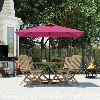 6.5' x 10' Rectangular Patio Umbrella Large Outdoor Market Umbrella w/UV Protection, Push Button Tilt and Crank Lift, Rectangle Table Umbrella for Garden, Deck, Pool, Patio, Rose Pink