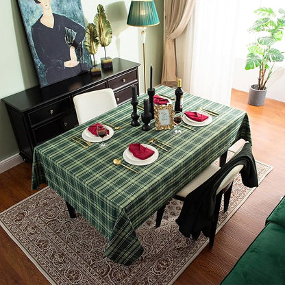 Christmas Green Plaid Waterproof Tablecloth – Classic Woven Check Design – Holiday Dining Table Cover for Xmas Parties, Stain-Resistant & Durable, W60 x L60 in