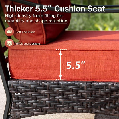 PHI VILLA Wicker & Metal Outdoor 2-Seat Patio Couch,Patio Sofa Loveseat with Deep Seating for Front Porch, Deck, Balcony, Backyard, Sunroom,Red