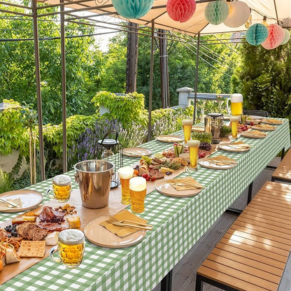 12Pcs Sage Green Gingham Tablecloths, Checkered Table Covers 54 x 108 Inch | Green and White Checkered Tablecloths, Disposable Waterproof for Baby & Bridal Shower Picnic Camping Barbecue Birthday Party
