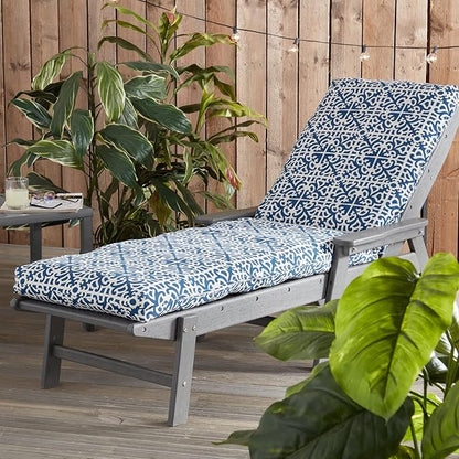 Greendale Home Fashions Outdoor Reversible Chaise Lounge Chair Cushion, Azure